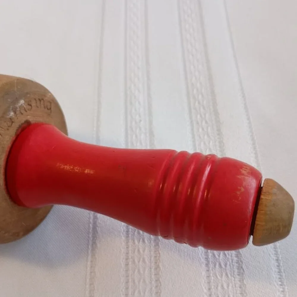 Vintage Wood Rolling Pin with Red Handles